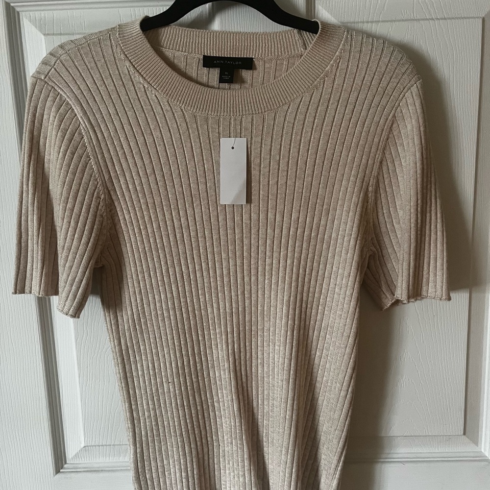 Ann Taylor Ribbed Knit Top in Cream